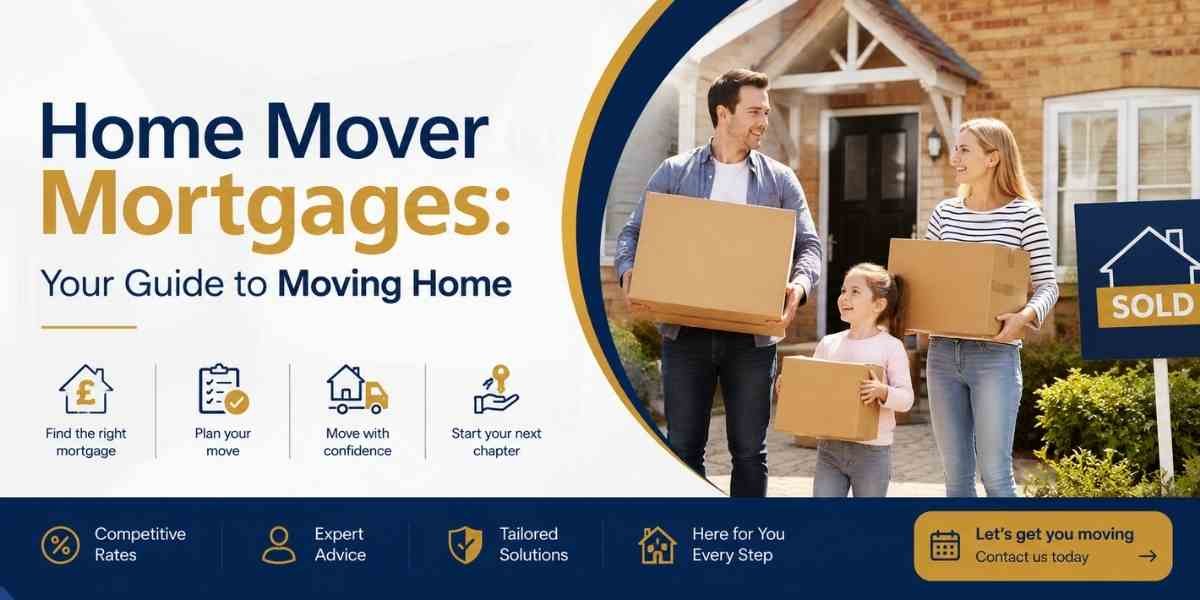Family moving into a new home with boxes outside a UK house, illustrating home mover mortgages and the process of buying a new property.