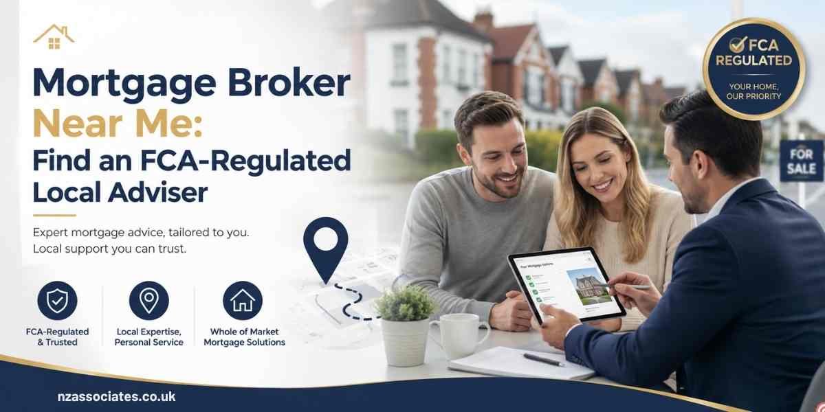 A professional mortgage broker meeting with a couple to discuss home loan options, highlighting FCA-regulated local mortgage advice and personalised mortgage solutions in the UK.